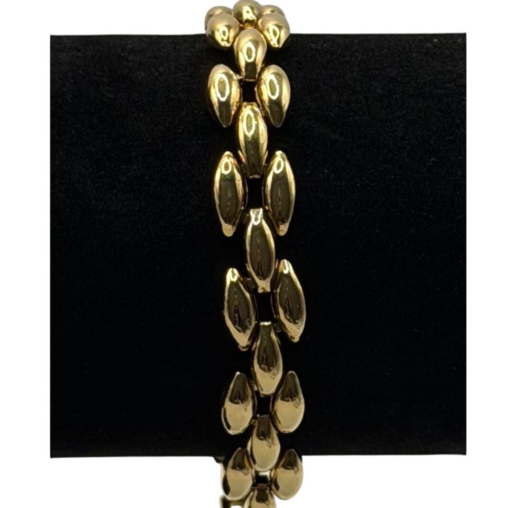 Gold Tone Marquise Link Bracelet Retro Statement Glam Jewelry Clasp Vintage